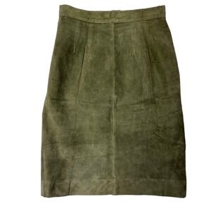 Vintage 80's Oscar De La Renta Studio Sz 8 Genuine Suede Pencil Skirt Moss Green